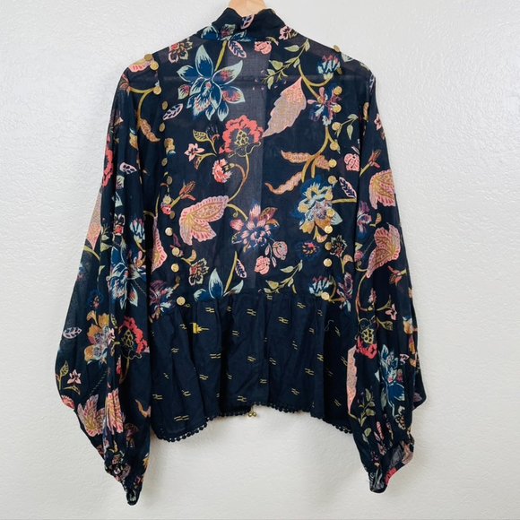 Free People Black Kimono Tie Front Sheer Floral OS - Picture 5 of 5